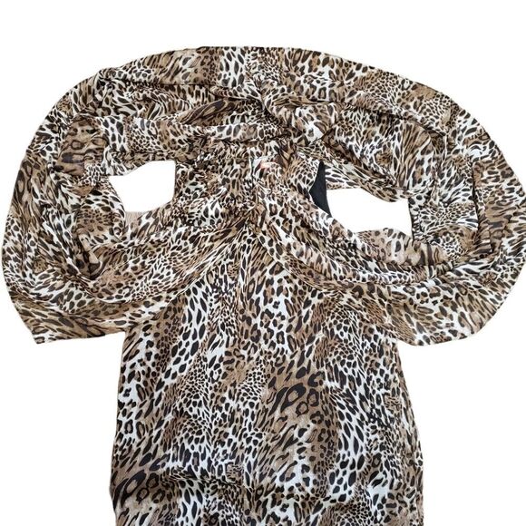 Gold Light Animal Print Jersey Caped Shift Dress Sz M - Picture 11 of 12
